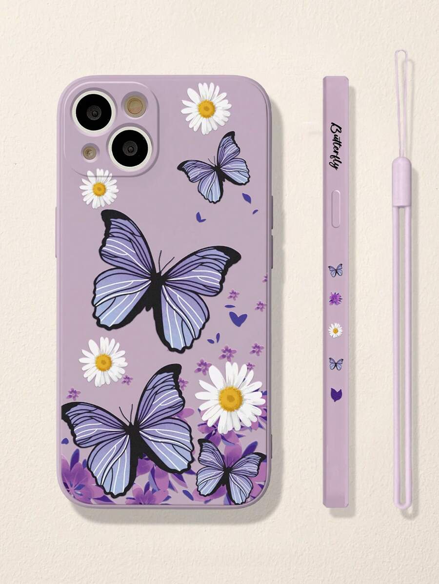 Shein 1 Coque De Téléphone En Tpu À Motif Papillon Avec Dragonne