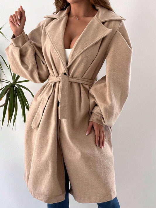 SHEIN Frenchy Manteau Col À Revers Manches Bishop Ceinturé - GlamShopTN