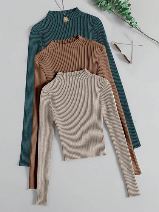 SHEIN Unity 3 pièces Pull À Col Montant Côtelé - GlamShopTN