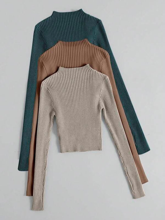 SHEIN Unity 3 pièces Pull À Col Montant Côtelé - GlamShopTN