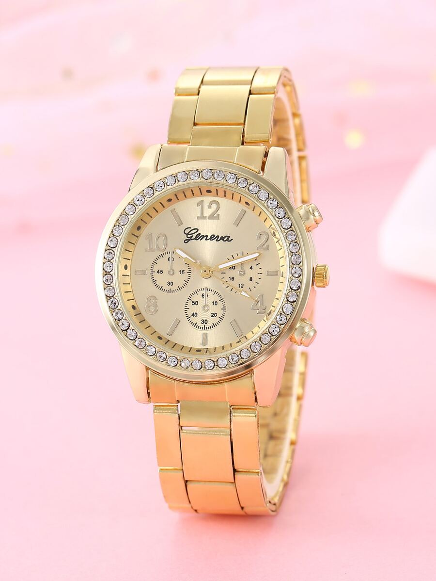 Shein  Montre à quartz à trois cadrans numériques mode femme avec bracelet en acier, montre femme à offrir à des amis comme cadeau pour les étudiants retournant à l'école