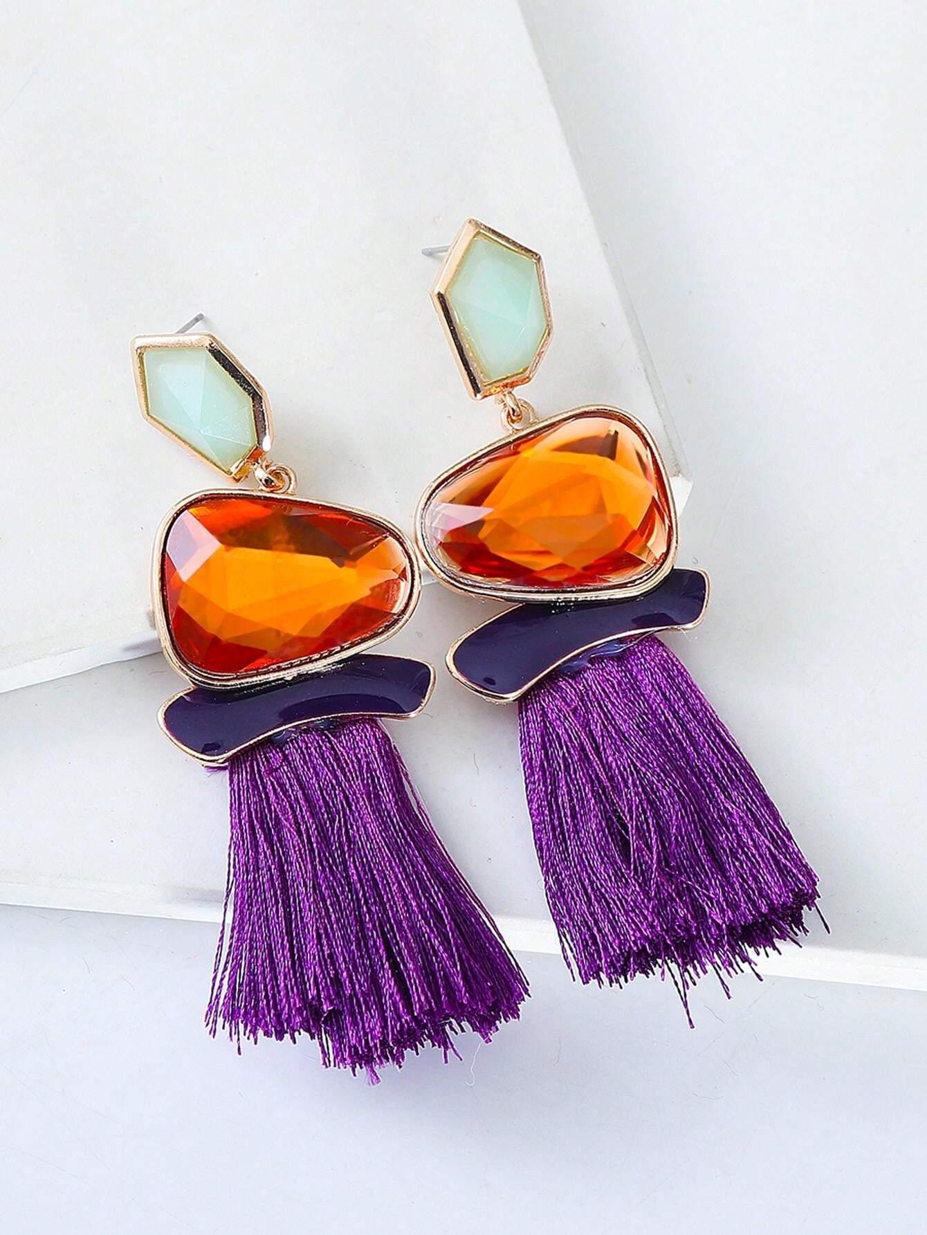 Shein 1 paire Boucles D'oreilles Violet En Résine À Franges