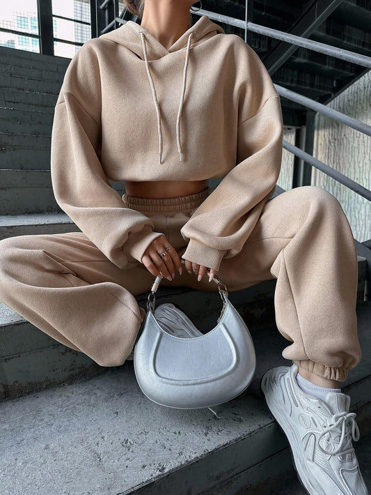 SHEIN Pantalon De Survêtement & Sweat-Shirt À Capuche Épaule tombante Ample Ourlet serré - GlamShopTN