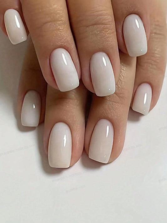 24 pièces ongles faux carré brillants de taille moyenne, blanc laiteux pressé sur les ongles, colle unicolore sur les ongles, ongles faux de style minimaliste, adapté pour un port quotidien par les femmes et les filles Tunisie