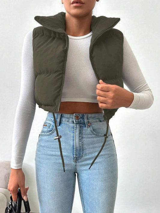 SHEIN Doudoune Sans Manches À Cordon Zippé - GlamShopTN