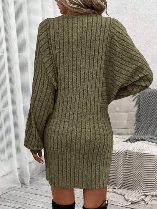 SHEIN LUNE Robe Moulante Unicolore Manches Chauve-Souris Côtelé - GlamShopTN