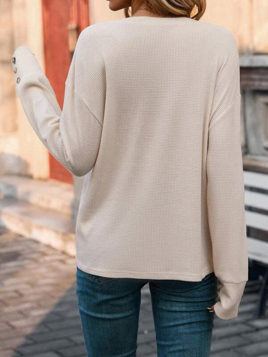 SHEIN Frenchy Sweat-shirt À Bouton Épaule tombante En Maille Gaufrée - GlamShopTN