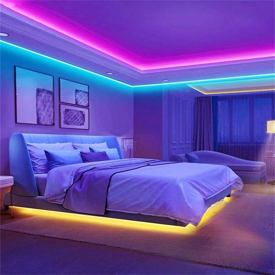 Shein 1 bande lumineuse décorative LED contrôlée sans fil avec télécommande infrarouge à 24 boutons, 10 m USB DIY synchronisation musicale RVB lumière changeante de couleur pour chambre, salon, décoration de maison