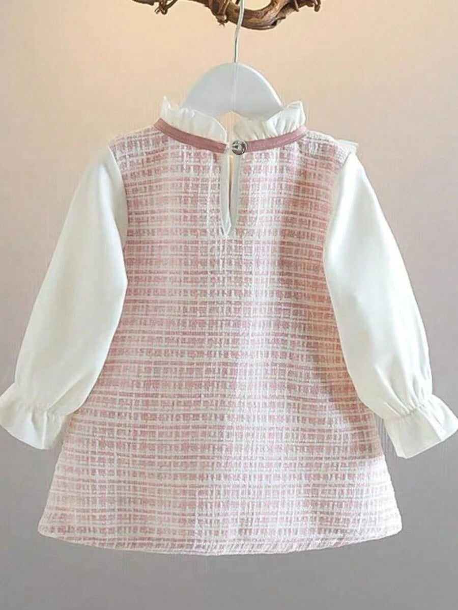 Shein Robe à manches volantées élégante pour bébé fille avec décoration de nœud, printemps/été