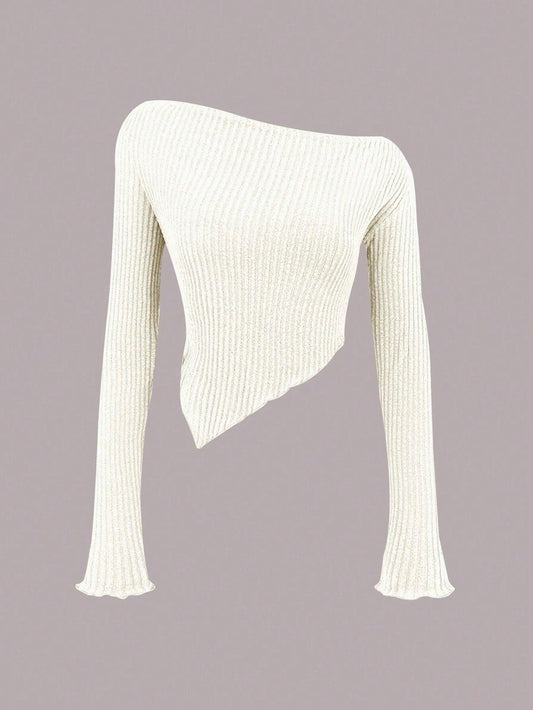 Shein T-shirt Asymétrique Encolure Et Ourlet - GlamShopTN