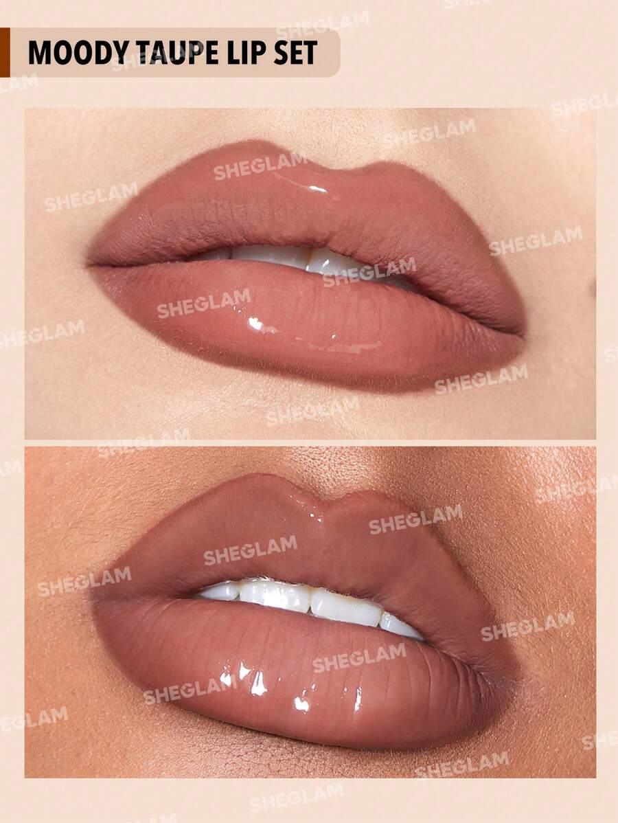 SHEGLAM Crayon à les lèvres Soft 90' Glam et set de duo pour les lèvres taupé foncé (Moody Taupe Lit Set)