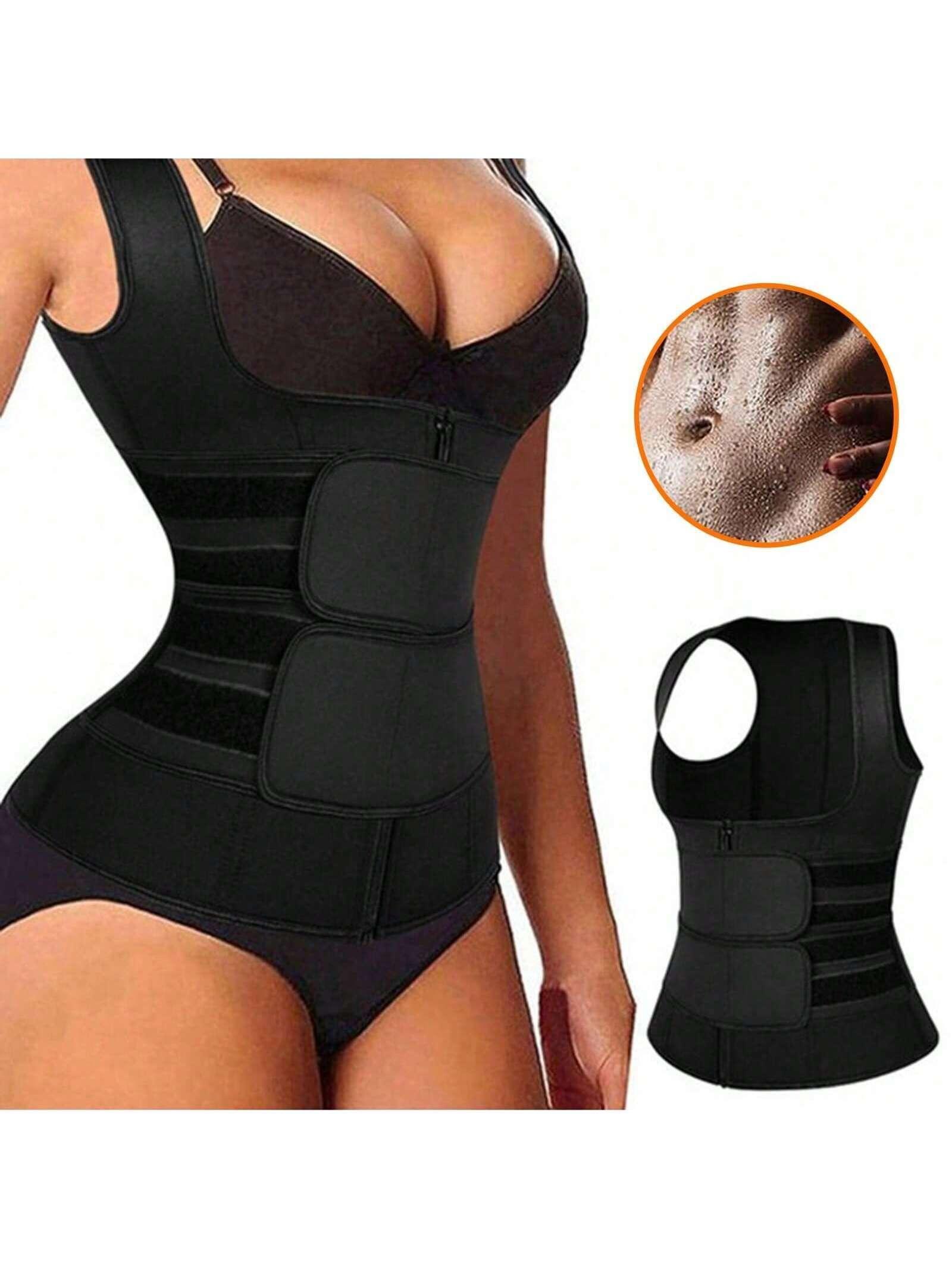 Shein 1 Pièce Entraîneur De Taille Solide Cinch Shaper Pour Ceinture Abdominale Pour Femmes, Débardeur D'entraînement À La Taille Avec Fermeture Éclair Pour Ajustement Ajusté De Poitrine, Débardeur De Sauna En Néoprène - GlamShopTN