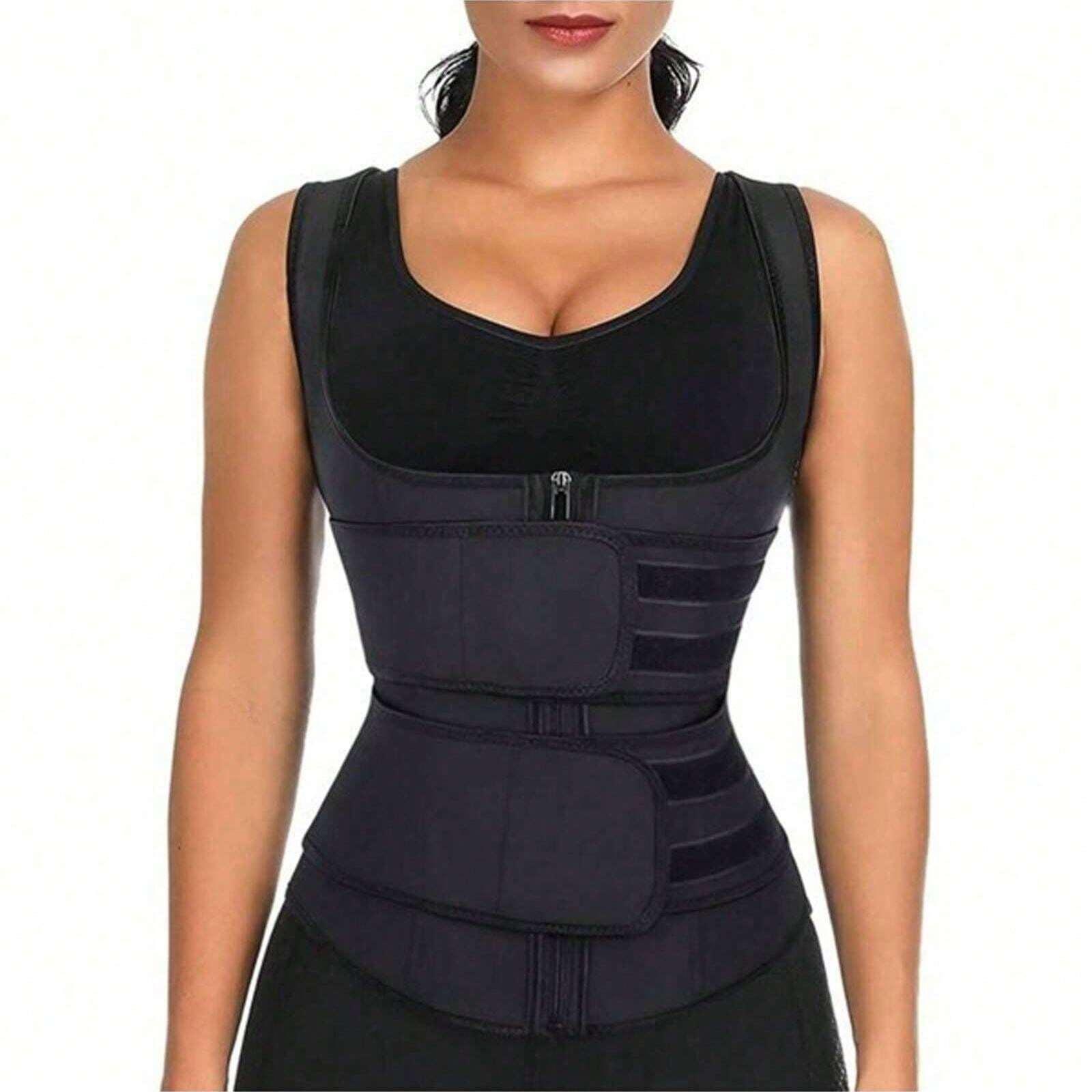 Shein 1 Pièce Entraîneur De Taille Solide Cinch Shaper Pour Ceinture Abdominale Pour Femmes, Débardeur D'entraînement À La Taille Avec Fermeture Éclair Pour Ajustement Ajusté De Poitrine, Débardeur De Sauna En Néoprène - GlamShopTN