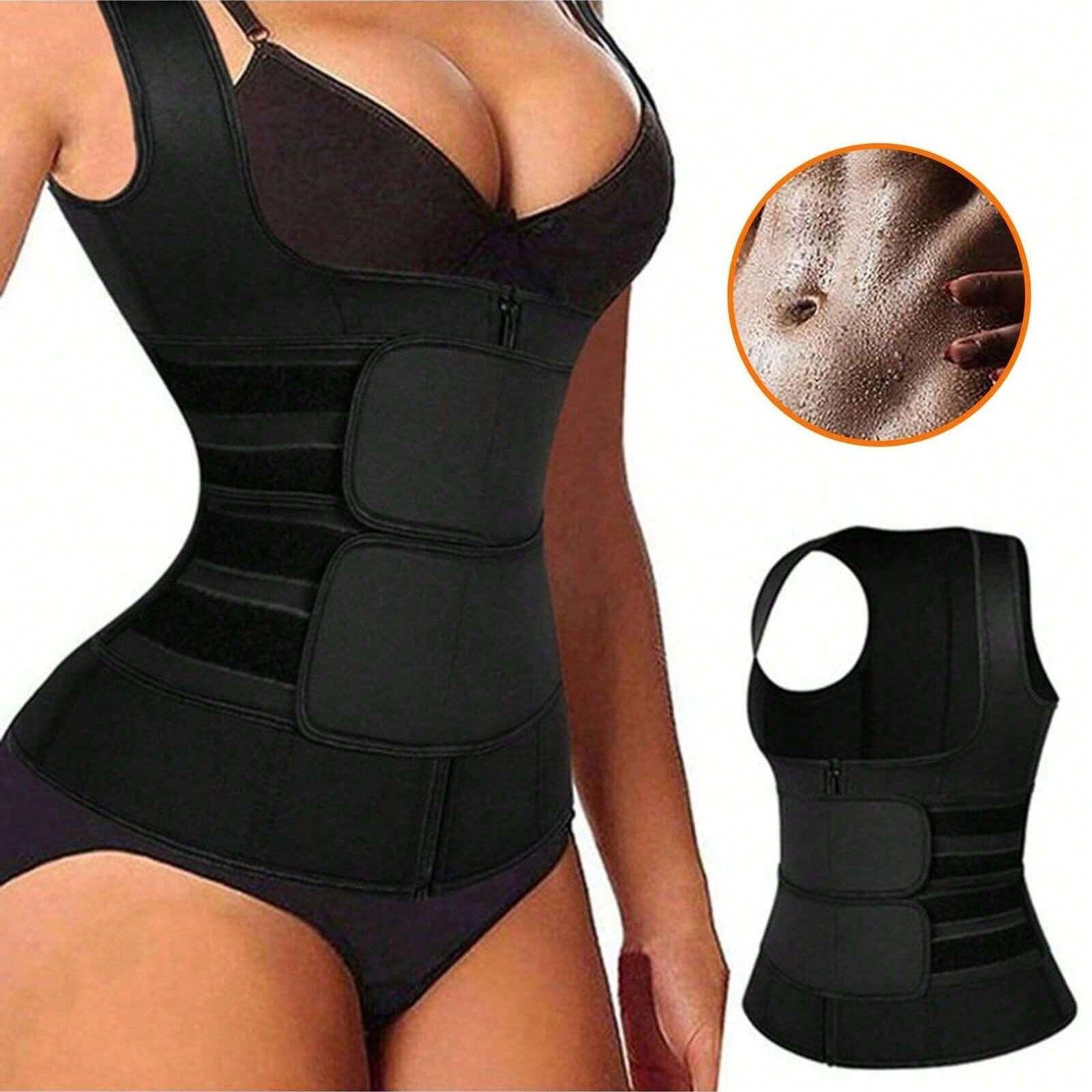 Shein 1 Pièce Entraîneur De Taille Solide Cinch Shaper Pour Ceinture Abdominale Pour Femmes, Débardeur D'entraînement À La Taille Avec Fermeture Éclair Pour Ajustement Ajusté De Poitrine, Débardeur De Sauna En Néoprène - GlamShopTN