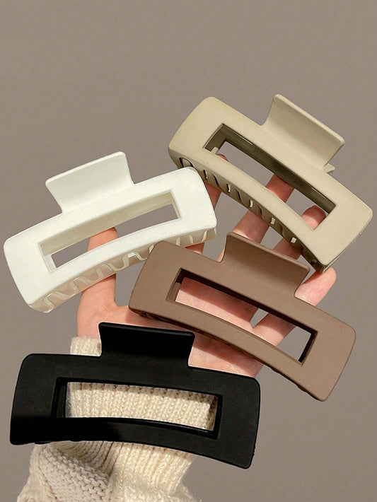 Shein 1-4 Pièces Grand Clip De Cheveux Carré En Plastique Léger En Noir, Blanc, Marron - GlamShopTN