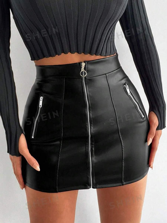 Shein Jupe zippé en PU - GlamShopTN