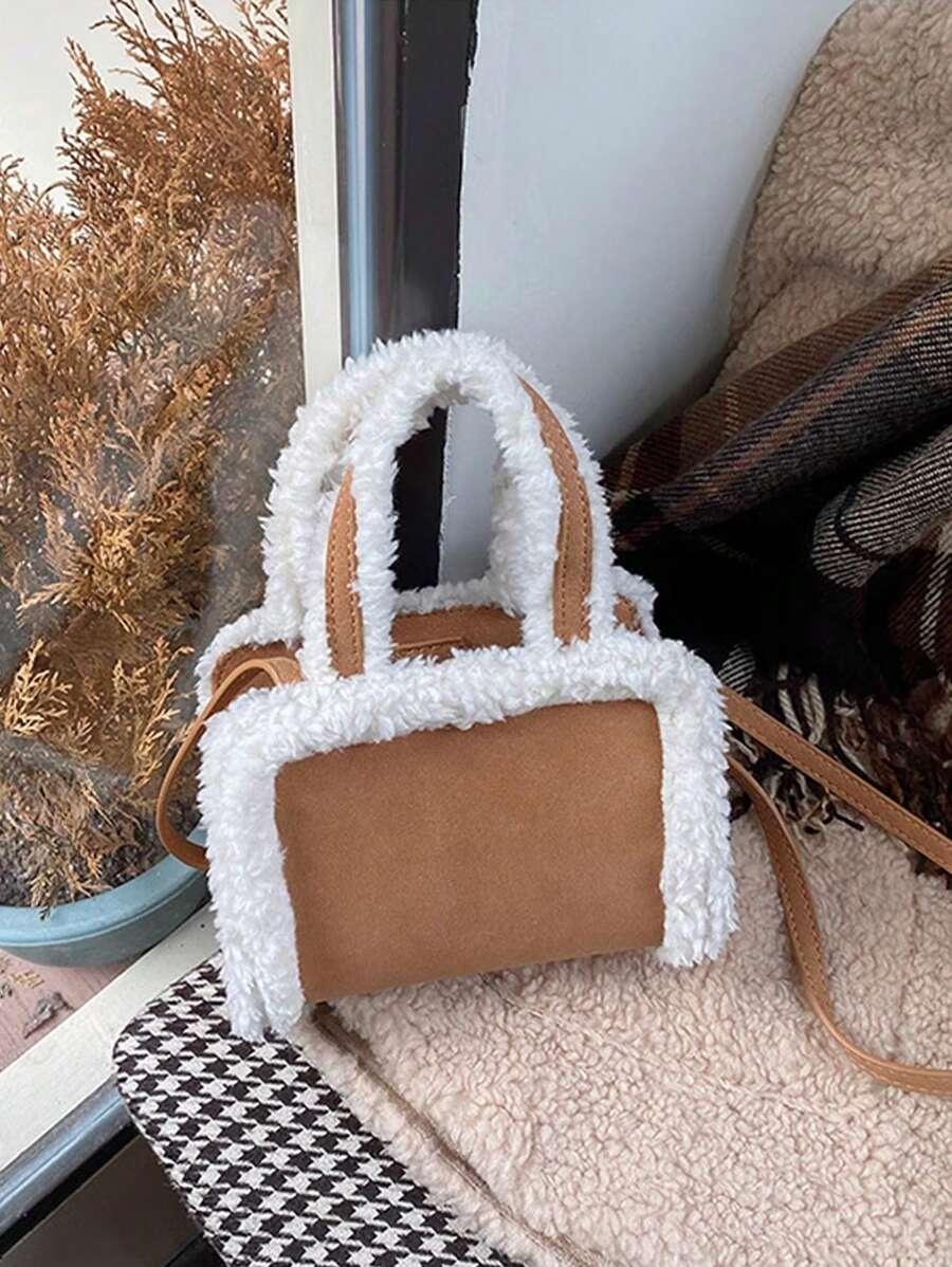 Shein Sac Populaire En Peluche Pour Femme Avec Bord En Laine Et Sensation Haut De Gamme, Sac À Bandoulière Et Sac À Bandoulière Décontracté Et Simple - GlamShopTN