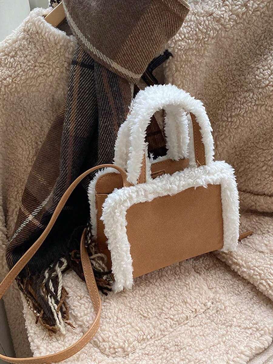 Shein Sac Populaire En Peluche Pour Femme Avec Bord En Laine Et Sensation Haut De Gamme, Sac À Bandoulière Et Sac À Bandoulière Décontracté Et Simple - GlamShopTN