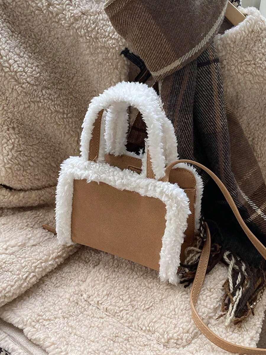 Shein Sac Populaire En Peluche Pour Femme Avec Bord En Laine Et Sensation Haut De Gamme, Sac À Bandoulière Et Sac À Bandoulière Décontracté Et Simple - GlamShopTN