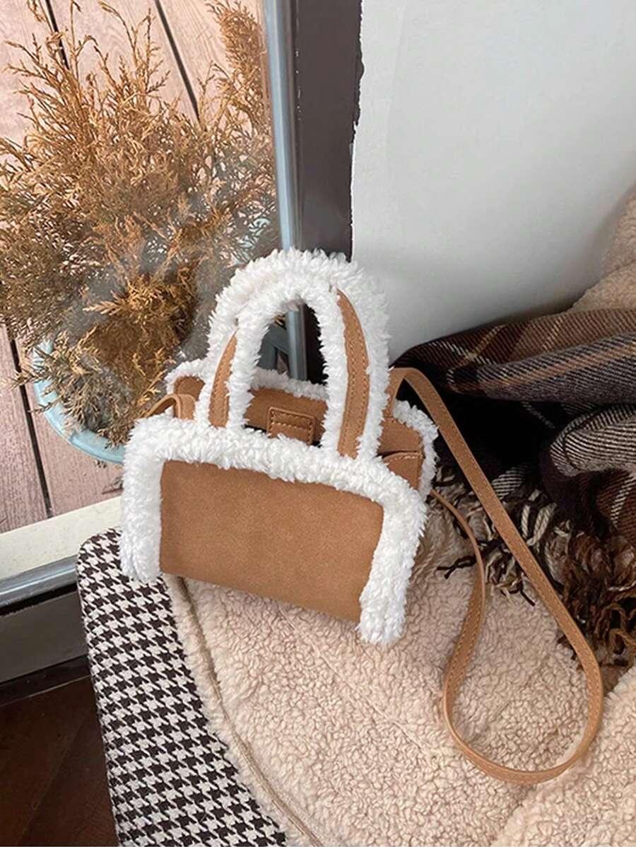 Shein Sac Populaire En Peluche Pour Femme Avec Bord En Laine Et Sensation Haut De Gamme, Sac À Bandoulière Et Sac À Bandoulière Décontracté Et Simple - GlamShopTN