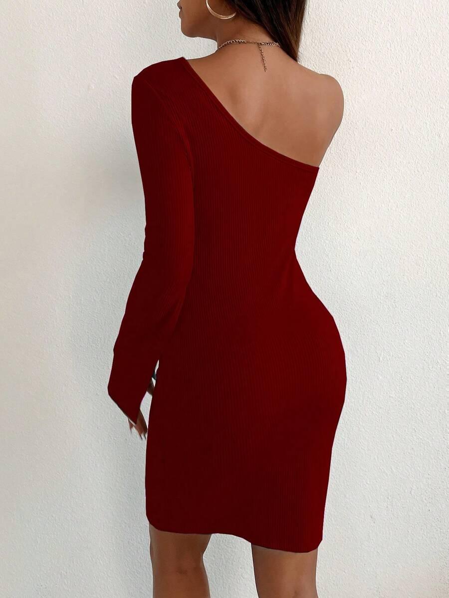 SHEIN Privé Robe Moulante De Couleur Unie À Une Épaule - GlamShopTN