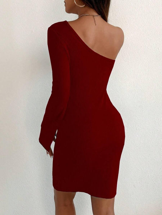 SHEIN Privé Robe Moulante De Couleur Unie À Une Épaule - GlamShopTN