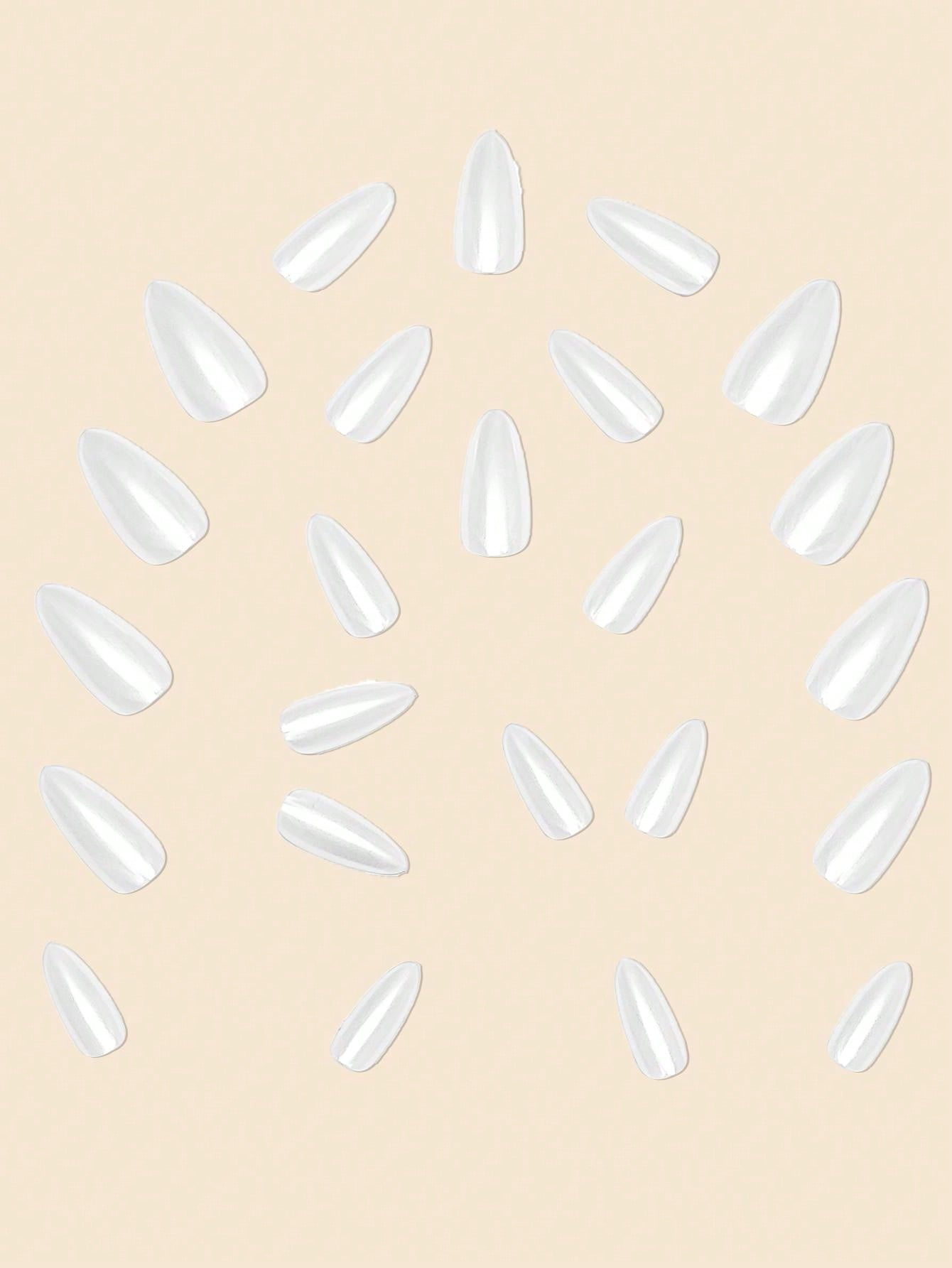 Shein 24 Pièces Faux Ongles Blancs En Forme De Goutte De Perle Avec Ongles En Amande Blancs De Perle Et Kit De Colle En Gelée Et Lime À Ongles