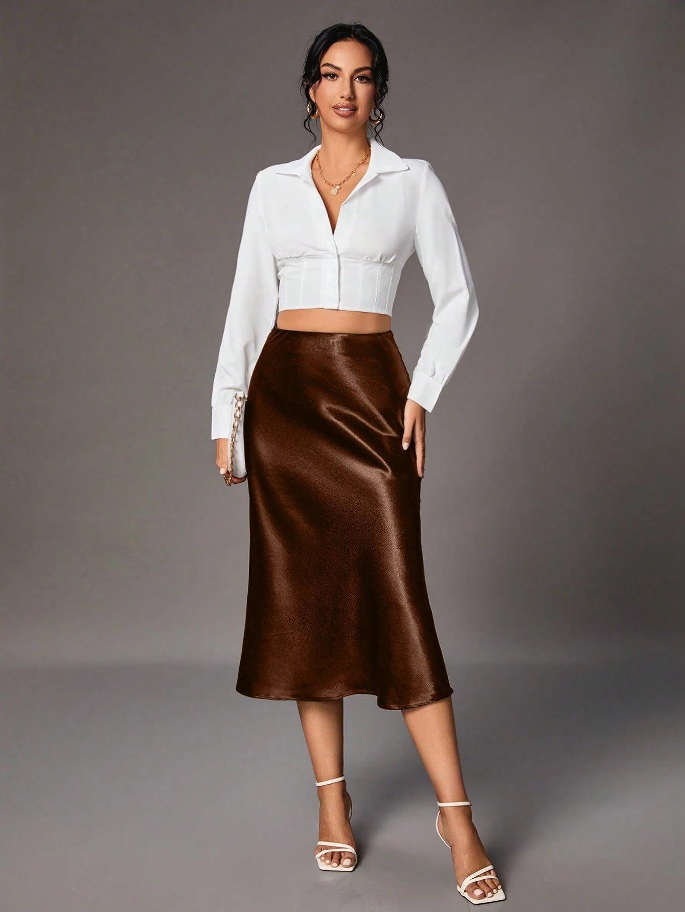 SHEIN Tall Jupe Brillante De Longueur Moyenne Pour Femme - GlamShopTN