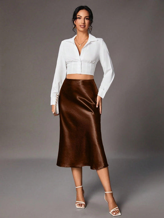 SHEIN Tall Jupe Brillante De Longueur Moyenne Pour Femme - GlamShopTN