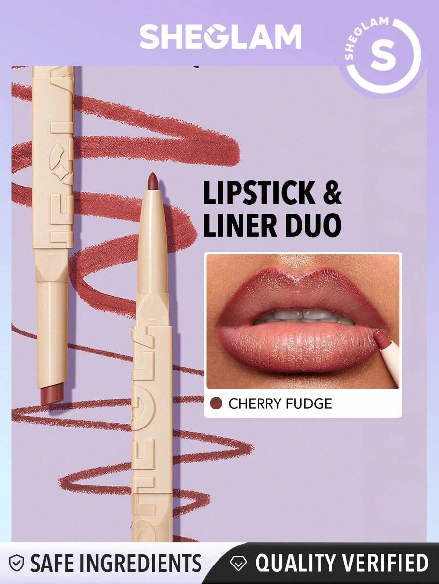 SHEGLAM Duo Rouge À LèVres Et Doublure Glam 101 - Cerise Fudge 2-En-1 Matte Double-ExtréMité