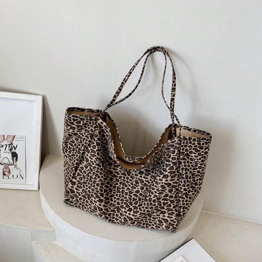 Sac cabas motif léopard – grande capacité en toile, pratique & tendance , sac mode femme, grand volume & style décontracté Tunisie