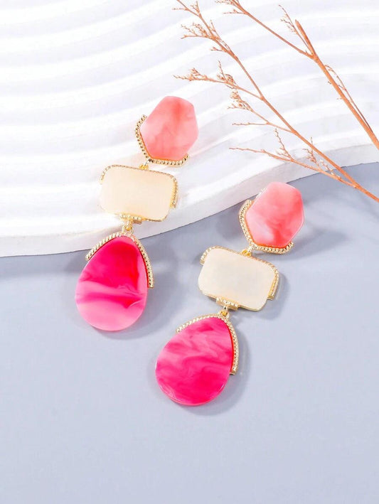1 Paire De Boucles D'oreilles Pendentif Géométrique En Résine Pour Femmes, Bijoux Tendance