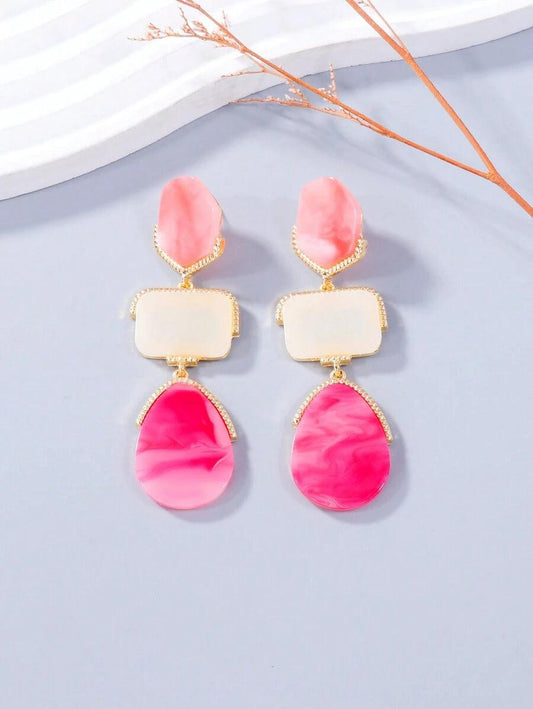 1 Paire De Boucles D'oreilles Pendentif Géométrique En Résine Pour Femmes, Bijoux Tendance