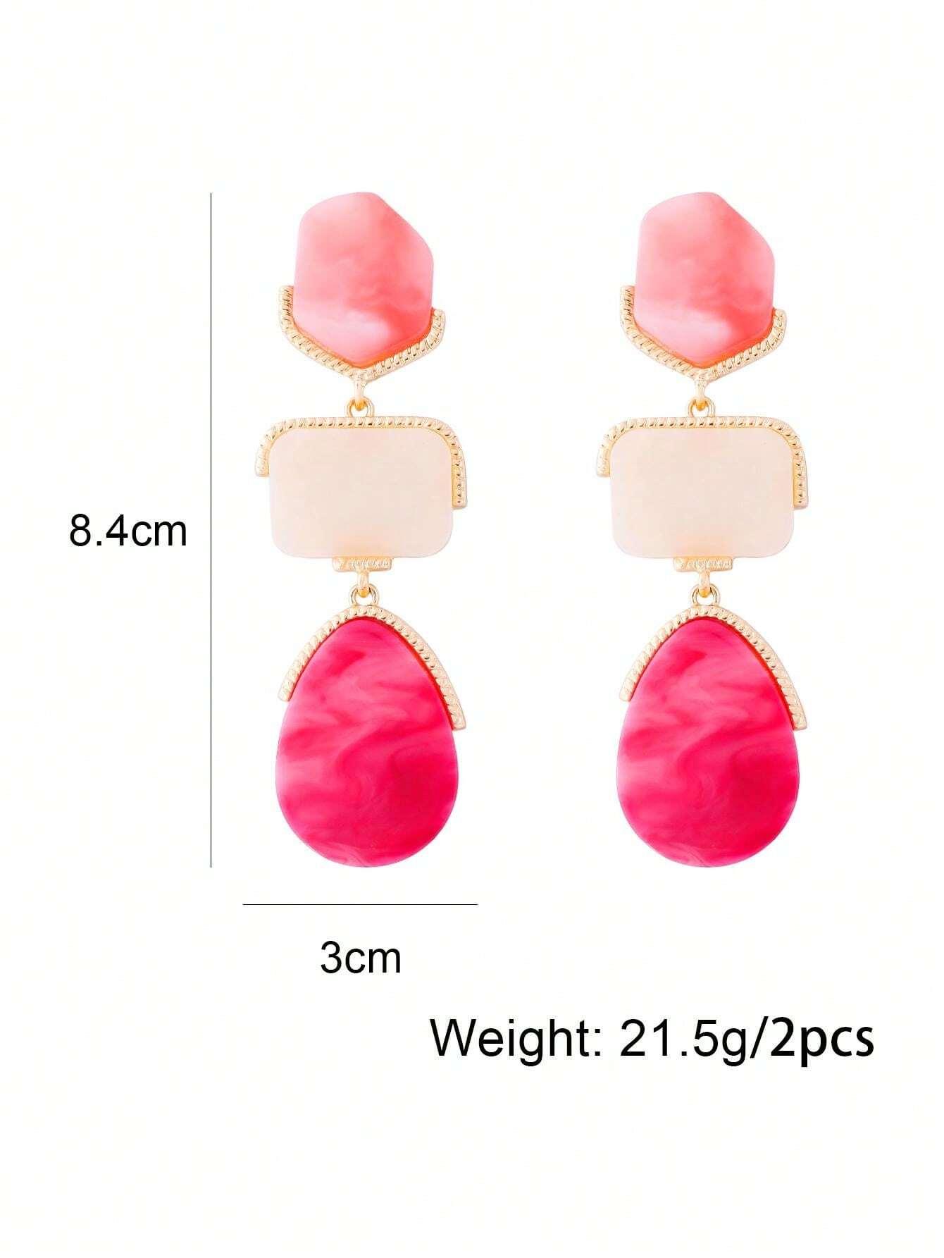 1 Paire De Boucles D'oreilles Pendentif Géométrique En Résine Pour Femmes, Bijoux Tendance