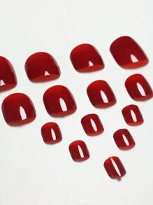 Shein 24 pièces - Ongles d'orteils rouges en fausse résine naturels