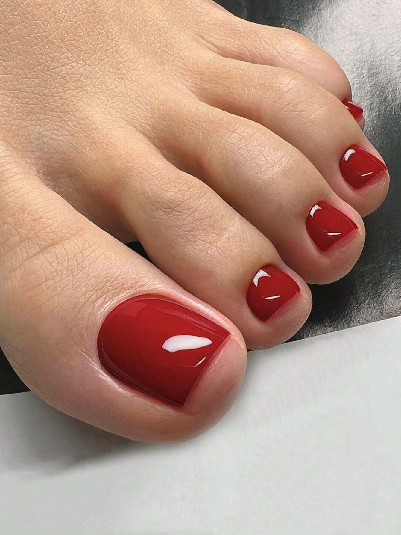 Shein 24 pièces - Ongles d'orteils rouges en fausse résine naturels