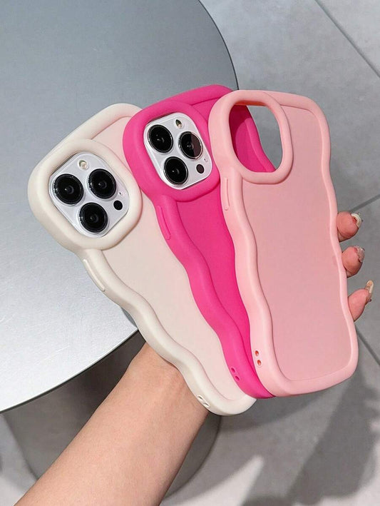 Shein 3 pièces Étui souple de couleur unie à motif vague compatible iPhone 11