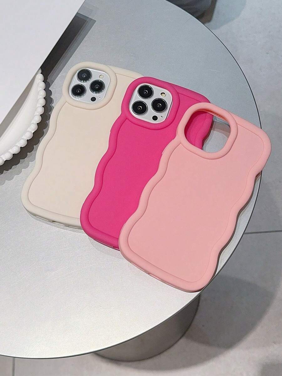 Shein 3 pièces Étui souple de couleur unie à motif vague compatible iPhone 11