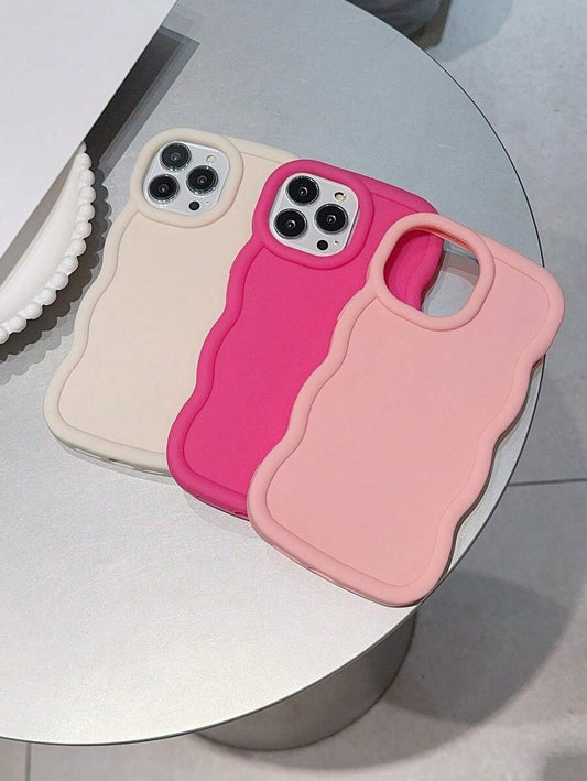 Shein 3 pièces Étui souple de couleur unie à motif vague compatible iPhone 11