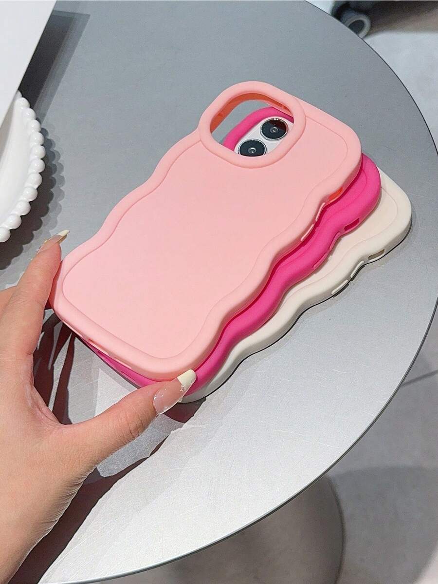 Shein 3 pièces Étui souple de couleur unie à motif vague compatible iPhone 11