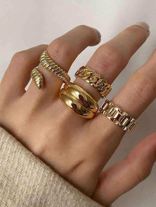 Ensemble de 4 bagues ouvertes simples et à la mode en forme de serpent vintage