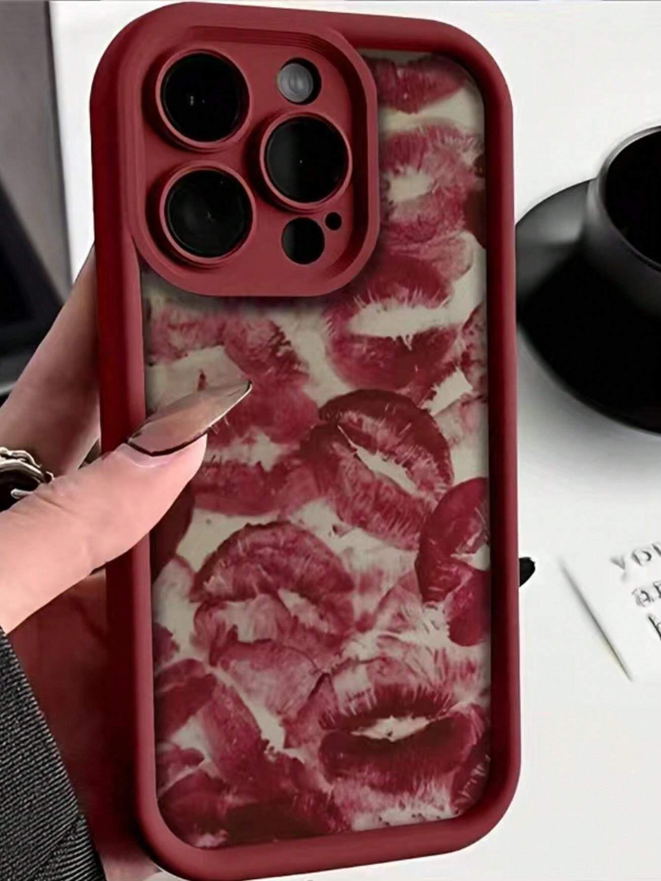 Shein Étui de téléphone élégant à lèvres rouges avec une protection complète iPhone 11