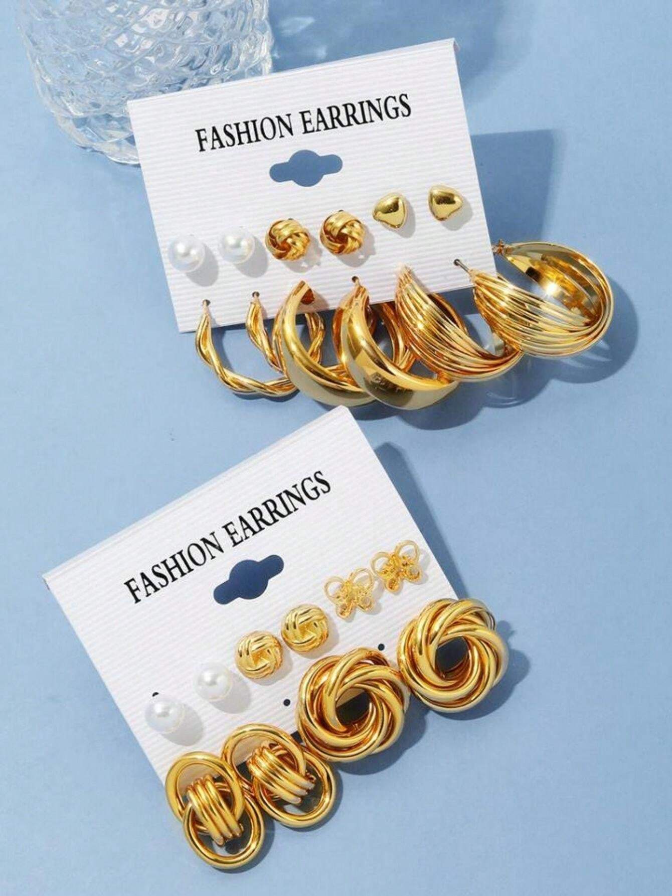 Shein Boucles d'oreilles tendance exagérées avec perles métalliques pour femmes