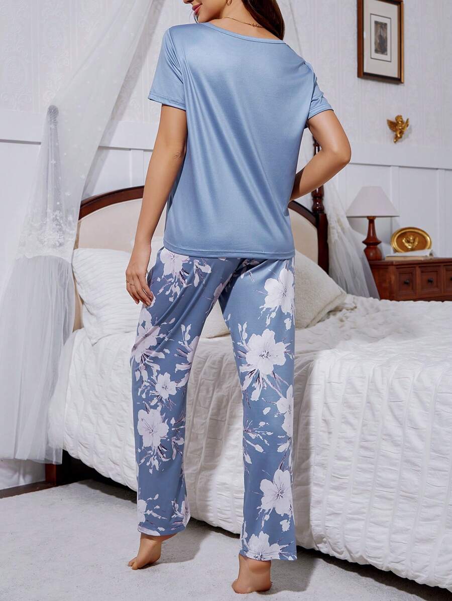 Ensemble de pyjama femme en soie de lait 140g imprimé numériquement
