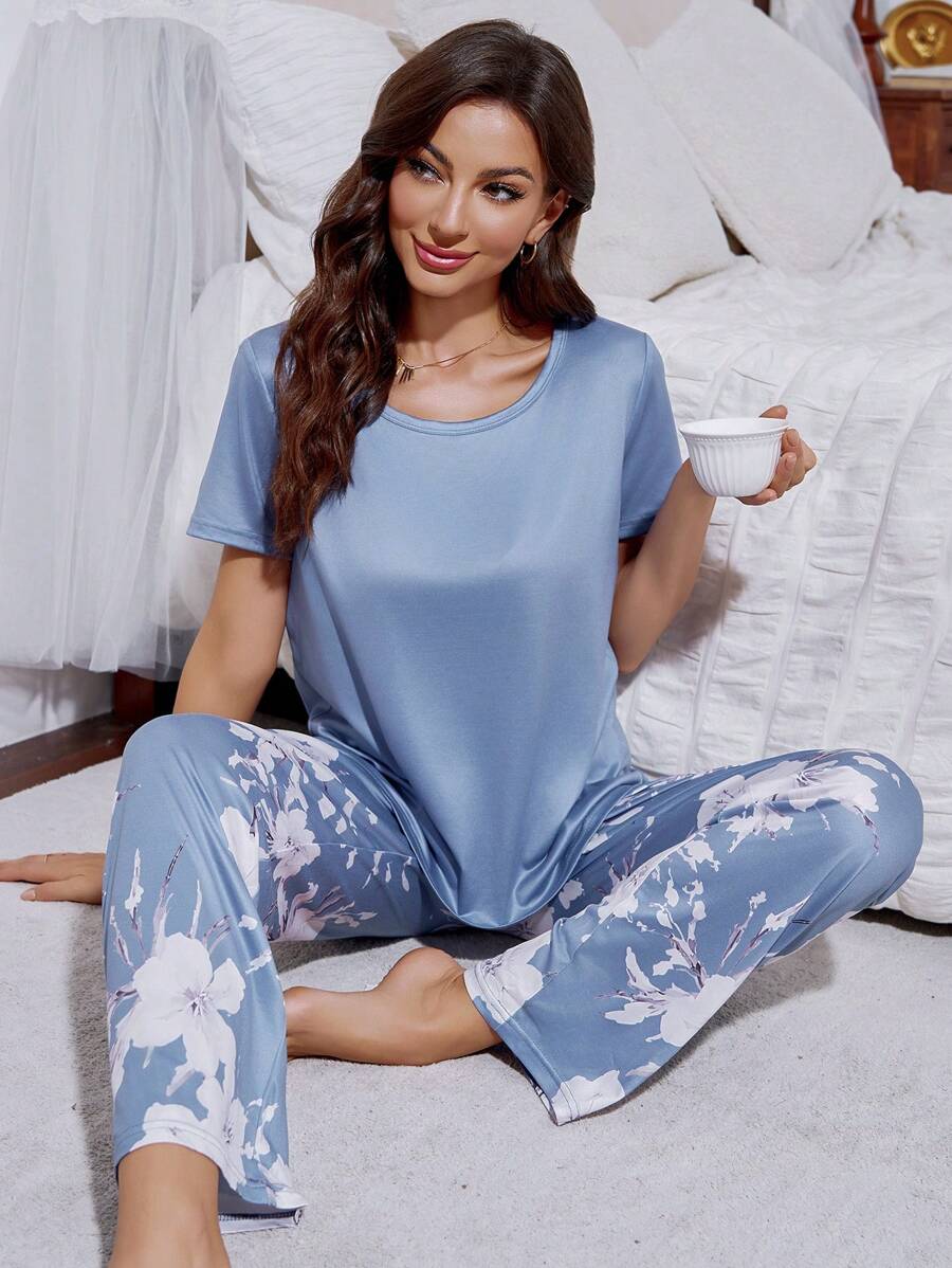 Ensemble de pyjama femme en soie de lait 140g imprimé numériquement