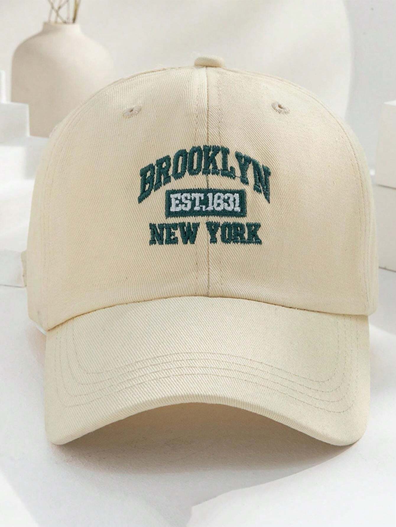 1 pièce Casquette de baseball à lettre brodée Brooklyn rouge unisexe et tendance, casquette de baseball décontractée à la mode respirante et anti-soleil