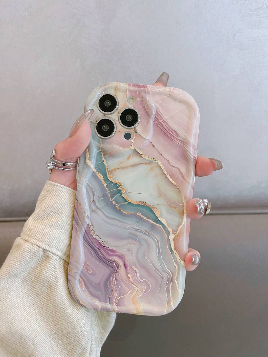 Shein 1 pièce Coque de téléphone en TPU avec motif marbre compatible avec l'appareil photo