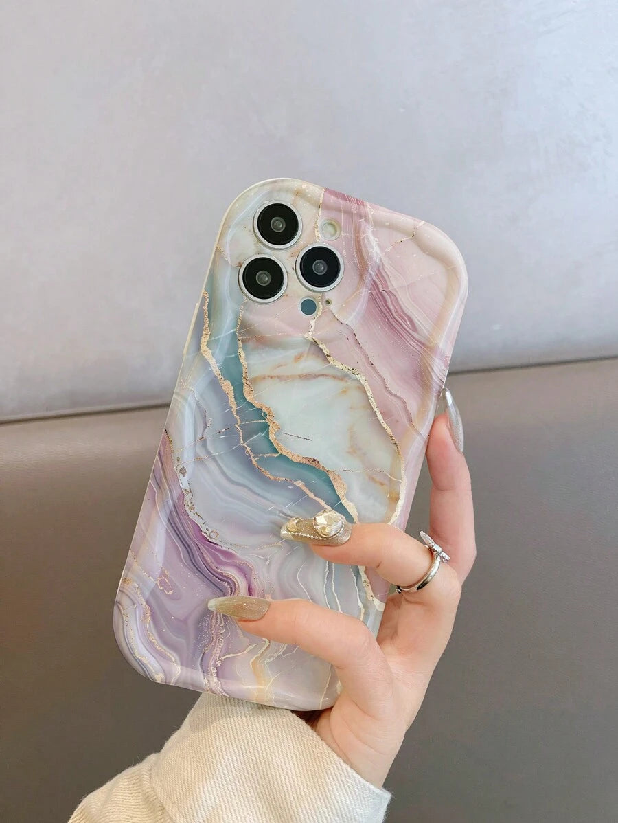 Shein 1 pièce Coque de téléphone en TPU avec motif marbre compatible avec l'appareil photo