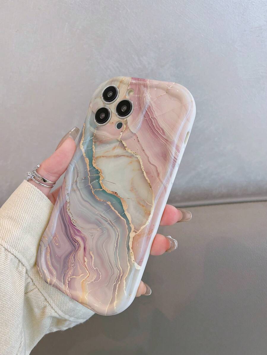 Shein 1 pièce Coque de téléphone en TPU avec motif marbre compatible avec l'appareil photo