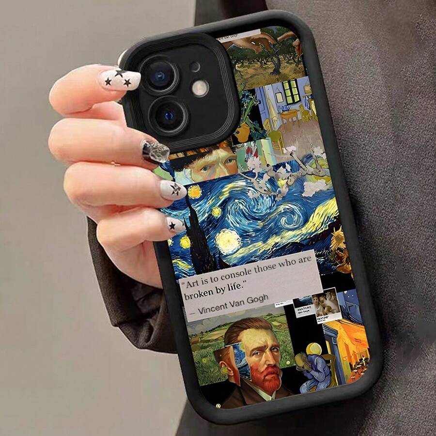 Shein 1 pièce Étui de téléphone en silicone antichoc avec motif patchwork de la Nuit étoilée de Vincent Van Gogh